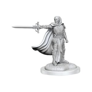 Skeleton warrior miniature figure holding a sword, wearing a cloak and armor