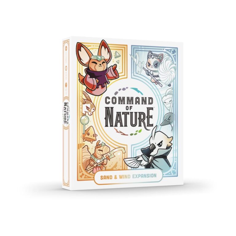 Command of Nature" card game box with animal characters and "Sand & Wind Expansion" text