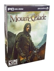 Mount & Blade PC game box art featuring a man on horseback with a sword