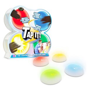 Tap It!" reaction game box with four glowing colored light-up buttons
