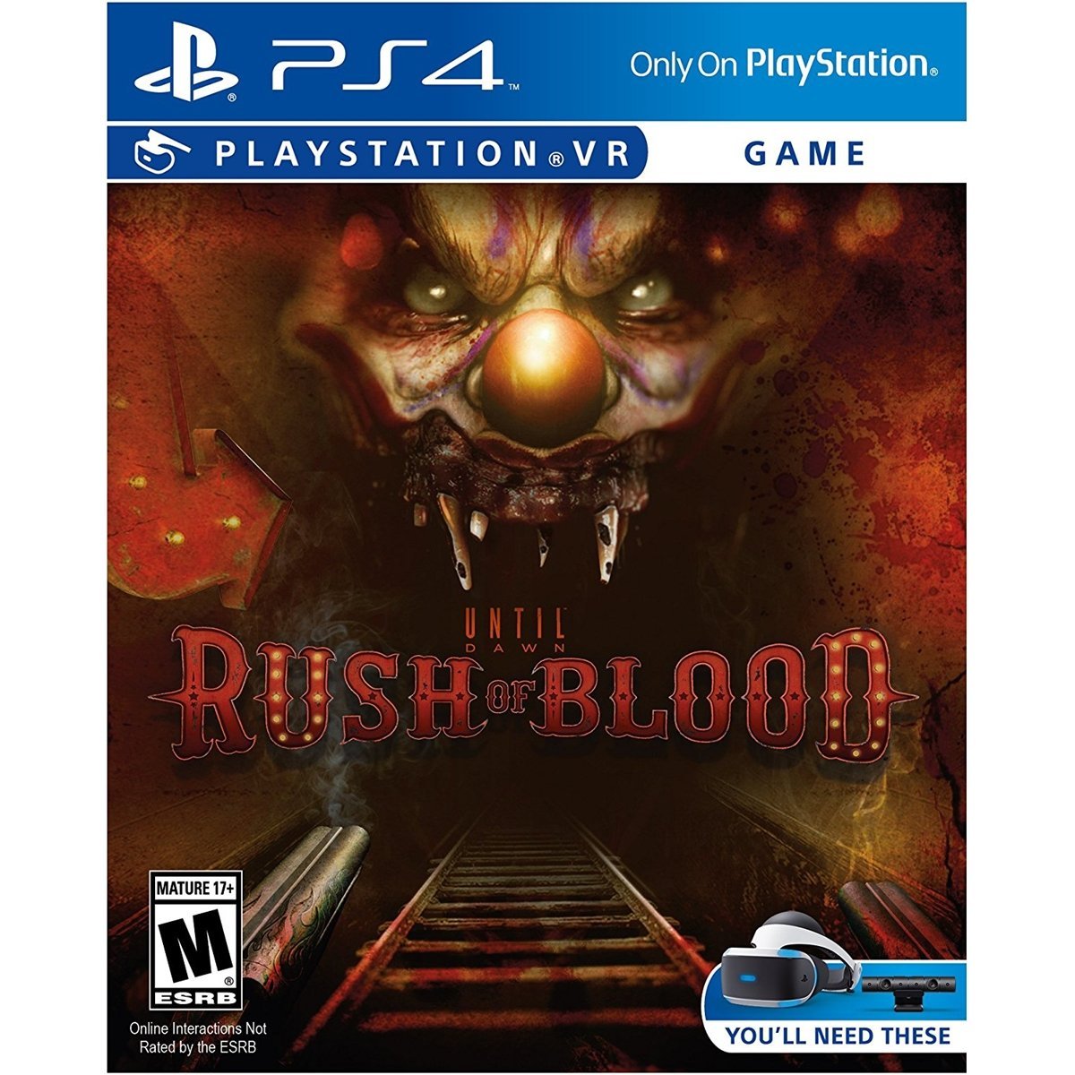 Until Dawn: Rush of Blood PS4 game cover with scary clown and VR headset