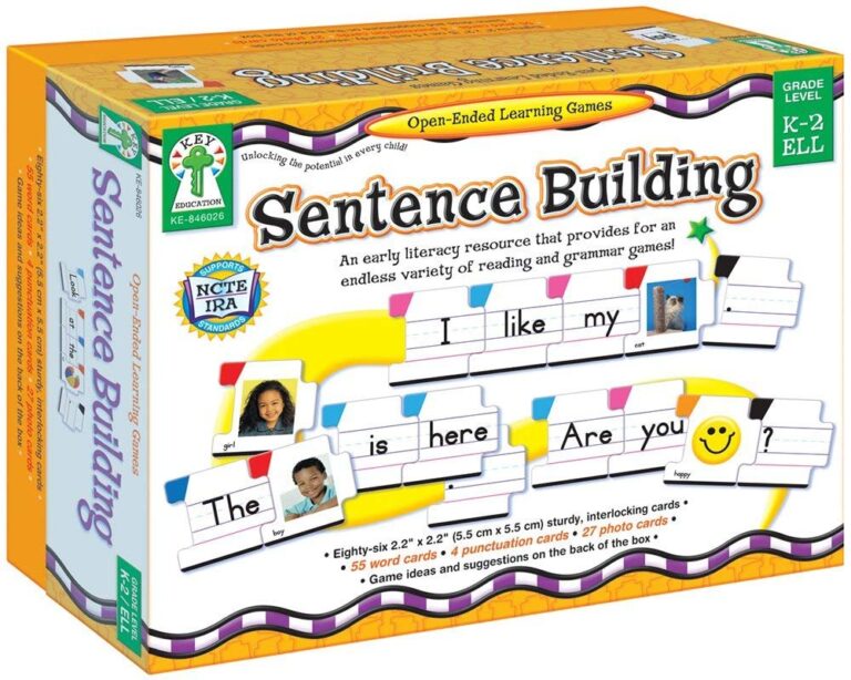 Box of "Sentence Building" game with word and picture cards