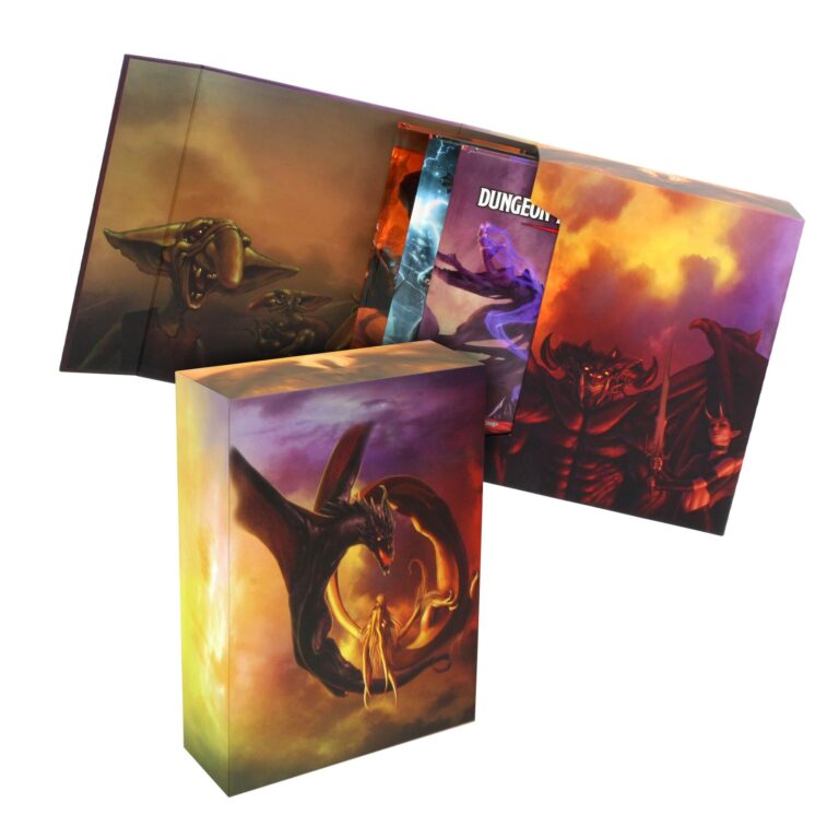 Dungeons & Dragons box set with fantasy art of dragons and demons