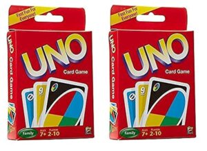 Two red boxes of the UNO card game, side by side