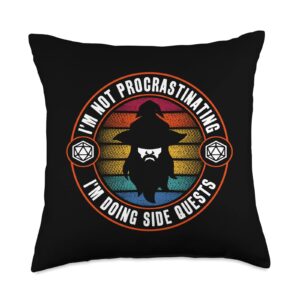 Black pillow with "I'm not procrastinating, I'm doing side quests" design