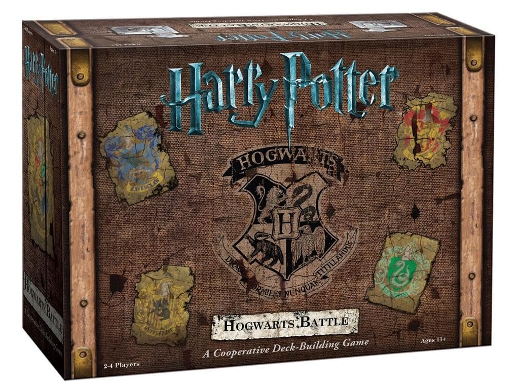 Harry Potter: Hogwarts Battle board game box with Hogwarts crest and house symbols
