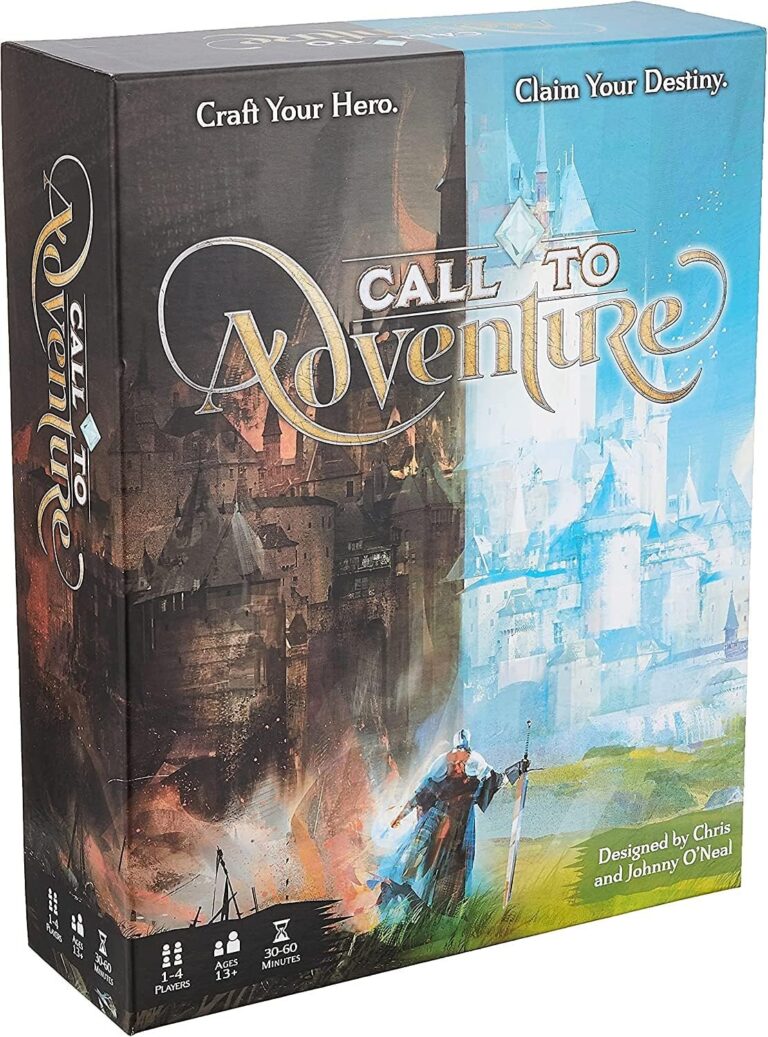 Call to Adventure" board game box with fantasy art and text