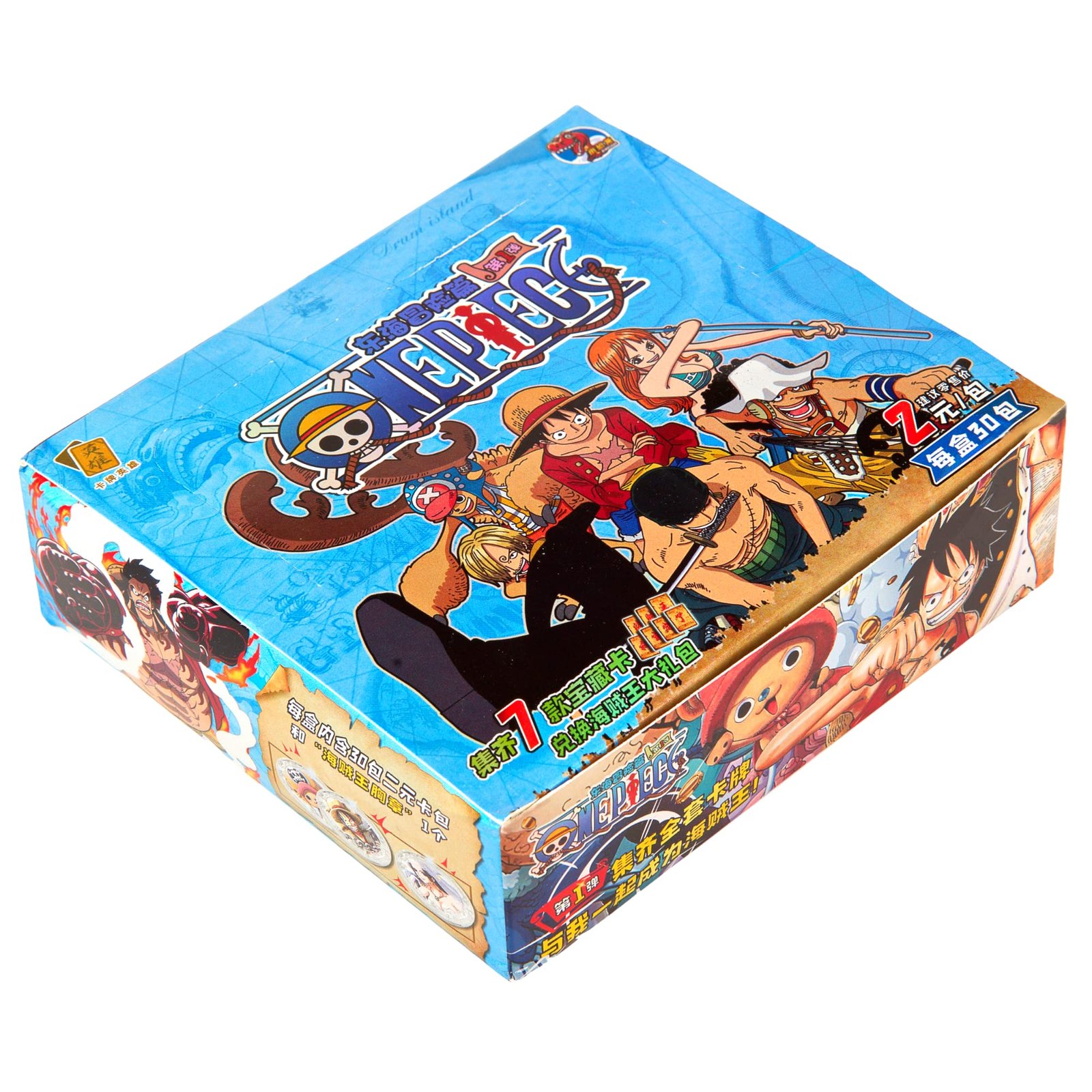 One Piece trading card game box with Luffy and other characters on it