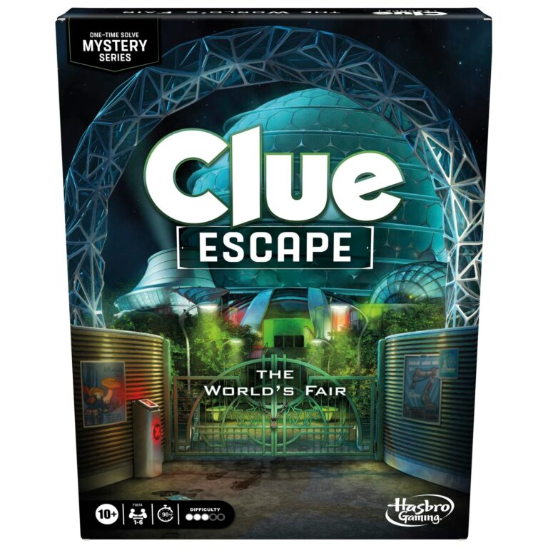 Clue Escape: The World's Fair board game box with futuristic architecture