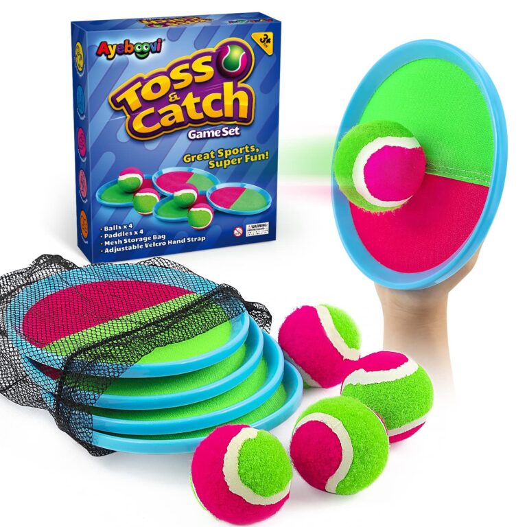 Toss and Catch game set with paddles, balls, and storage bag