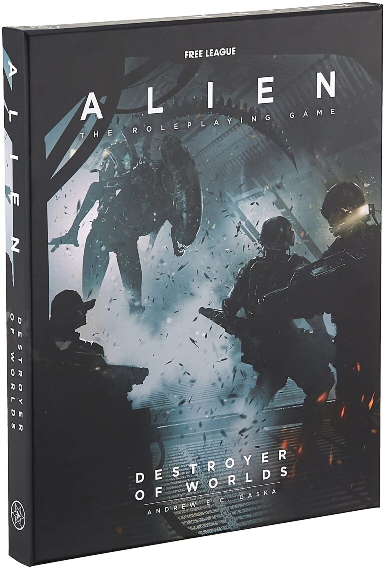 Alien RPG "Destroyer of Worlds" box art with xenomorph and soldiers