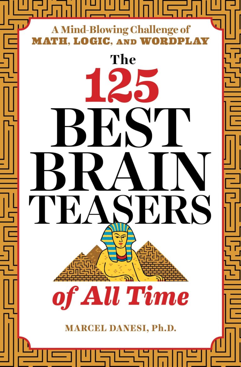Book cover: "The 125 Best Brain Teasers of All Time" with a sphinx illustration