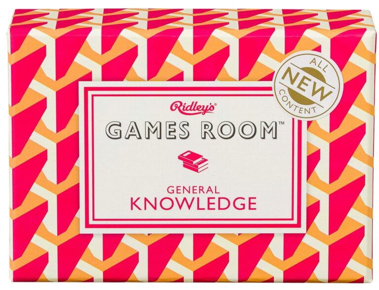 Ridley's Games Room General Knowledge box with geometric pattern and "New Content" seal