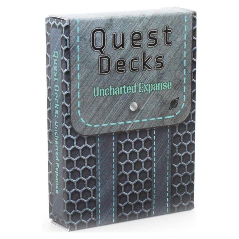 Box of "Quest Decks: Uncharted Expanse" card game with a space theme