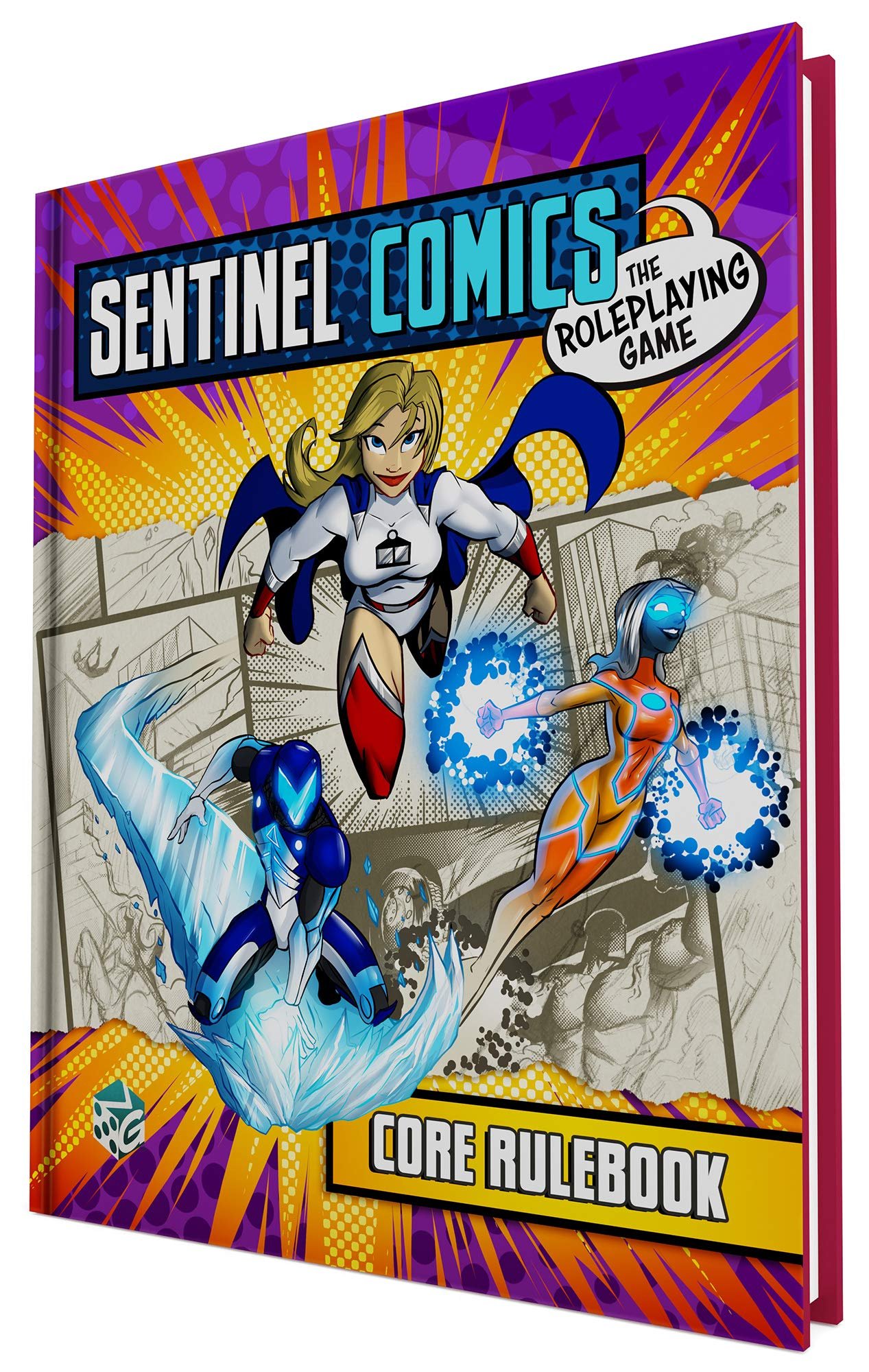 Sentinel Comics roleplaying game core rulebook cover featuring three superheroes
