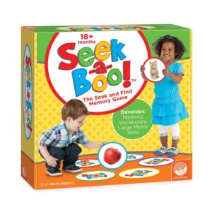 Seek-a-Boo" memory game box with children holding matching picture cards