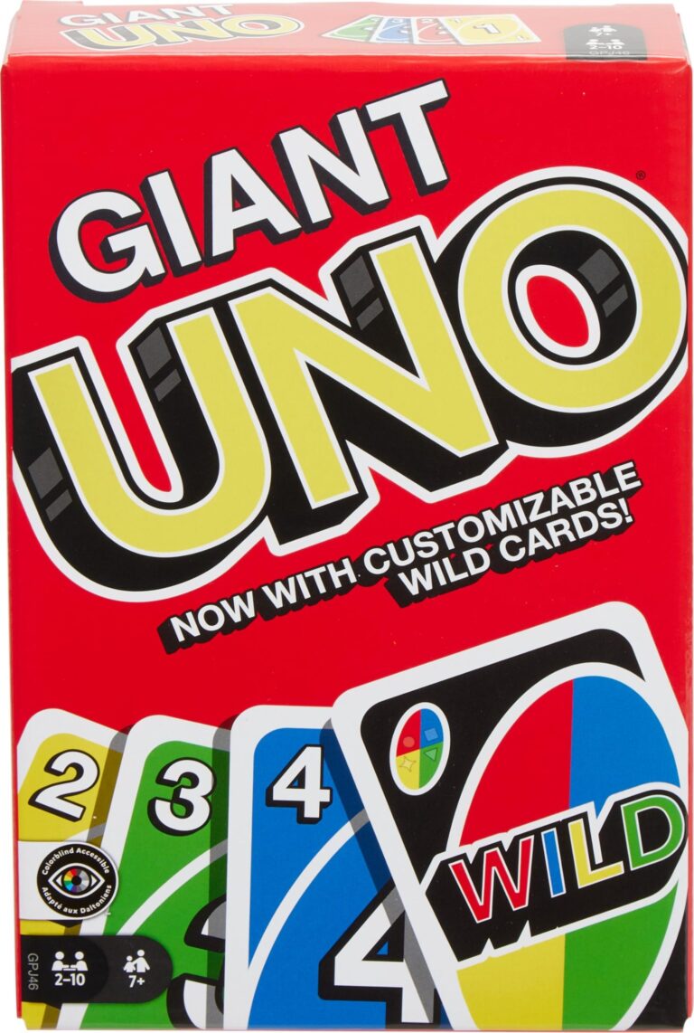 Box of Giant UNO card game with colorful cards and text