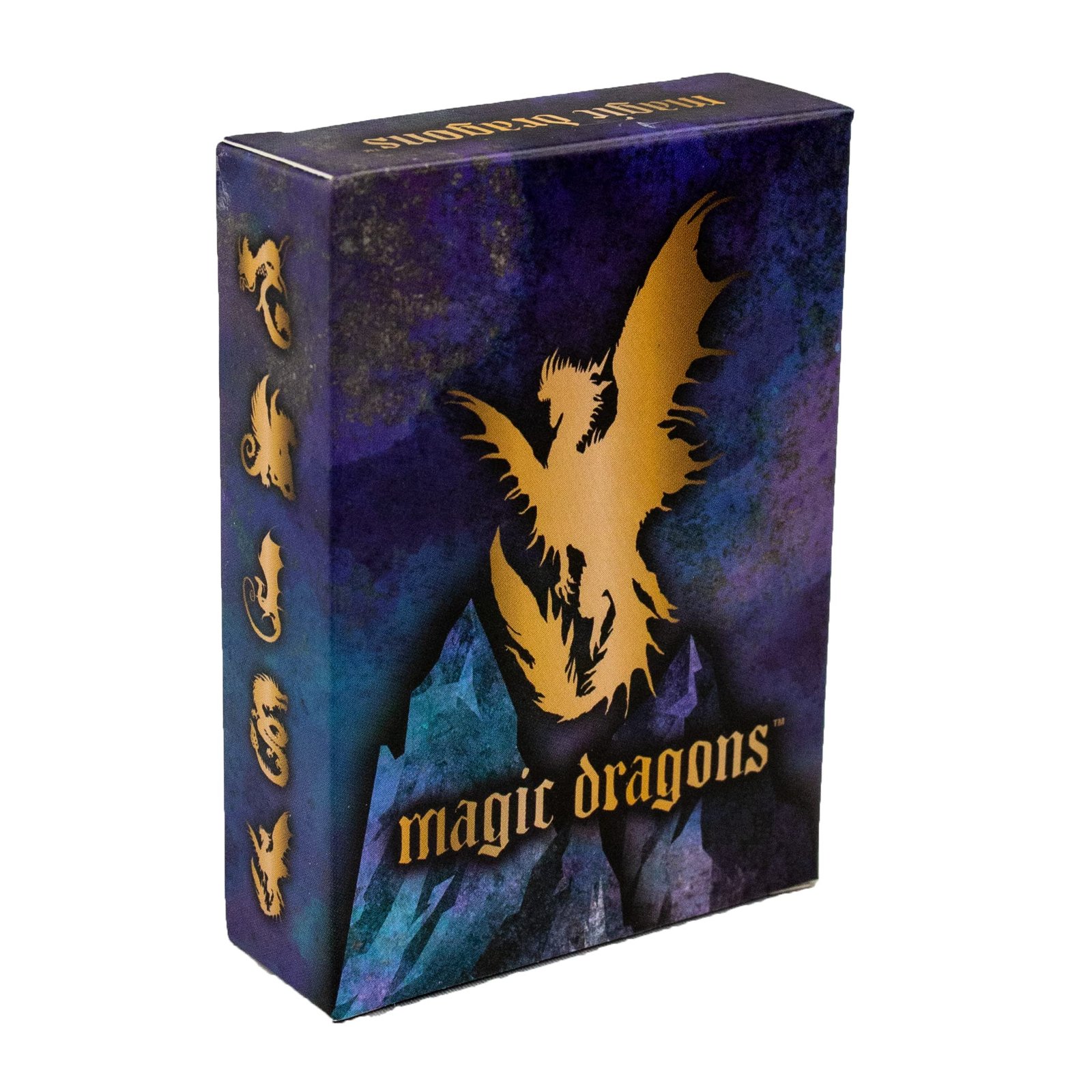 Magic Dragons" game box with gold dragon silhouette and purple background